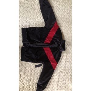 Black and red striped puffy velvet jacket